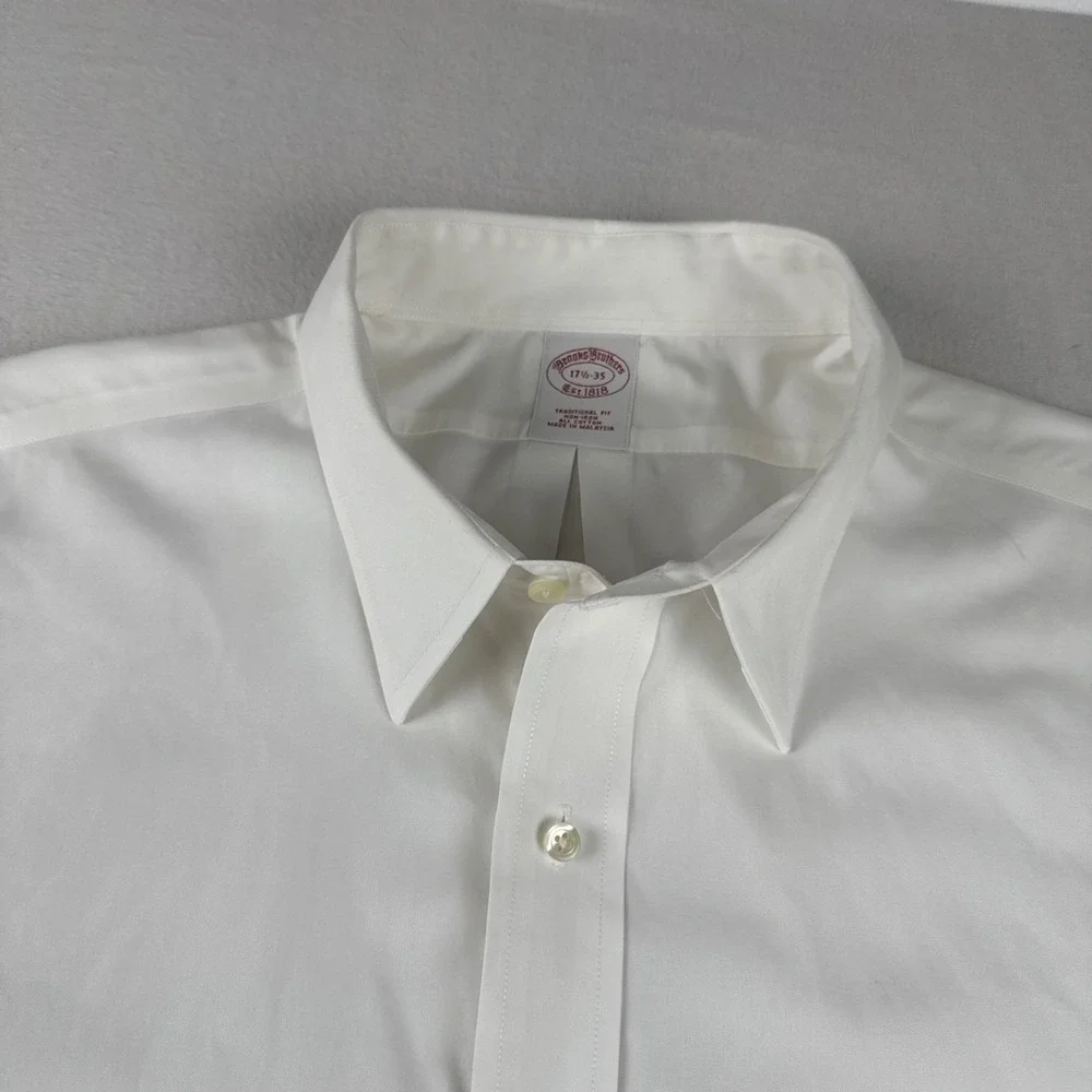 Brooks Brothers Mens Traditional Fit White Pinpoint Oxford 17.5-35 Non-Iron
